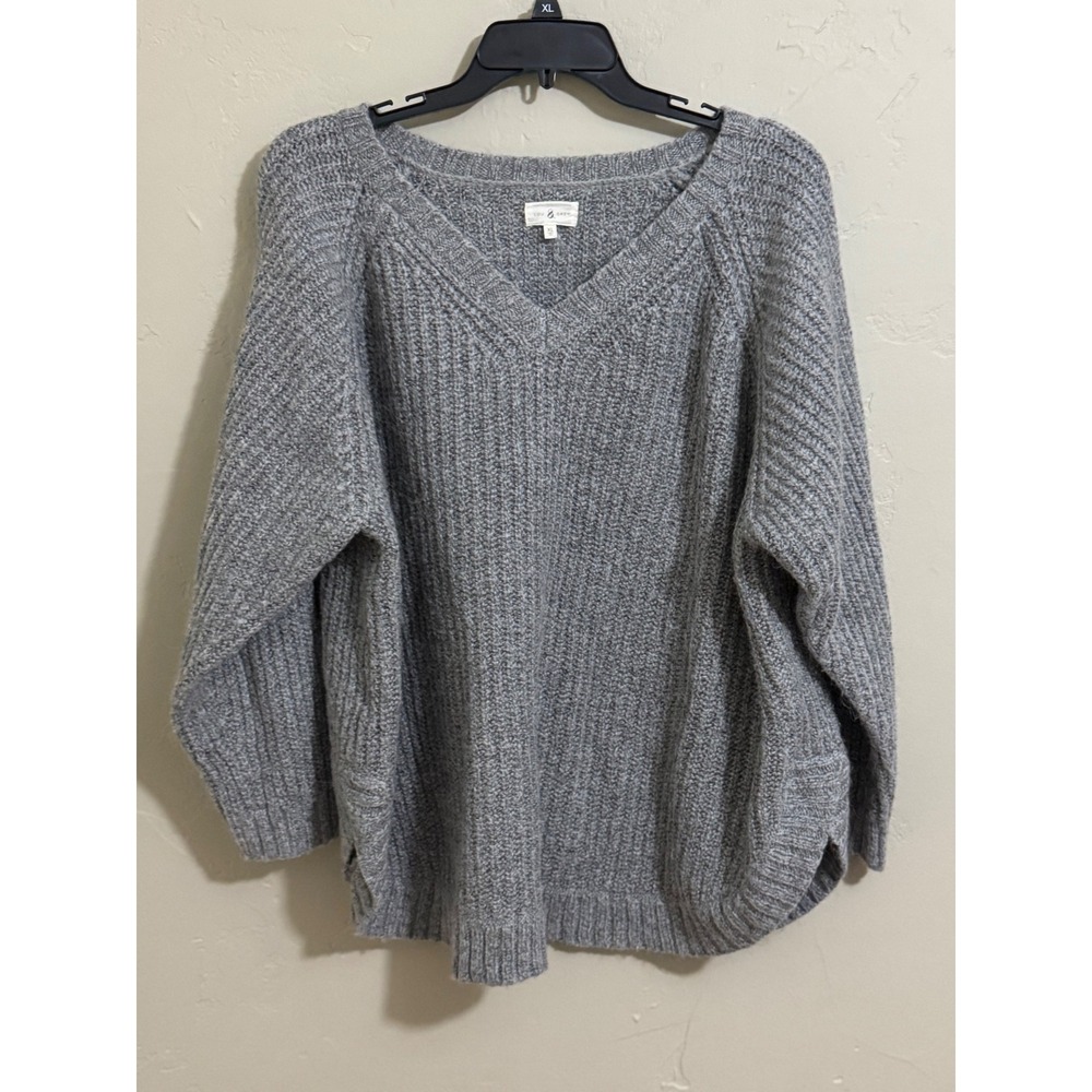 lou and grey xl gray alpaca wool blend v neck oversized sweater side slit